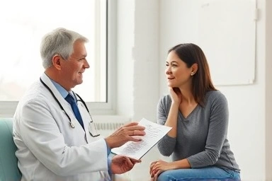 Doctor explaining cancer treatment options to patient with hope.