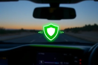 Car dashboard with safety shield icon, symbolizing Tmap safe driving discount.