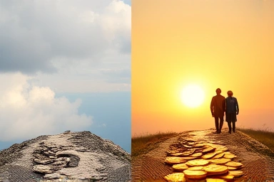 Contrasting paths of financial uncertainty versus secure retirement.