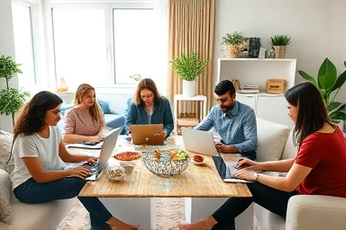 People working remotely on AI data projects, symbolizing flexible income.