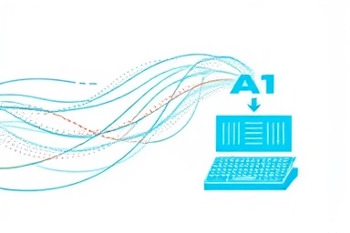 Abstract visualization of AI data structuring and AI model development.