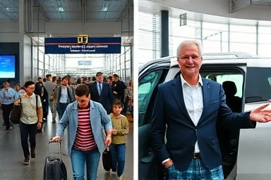 Airport transport contrast: chaos vs. comfort.