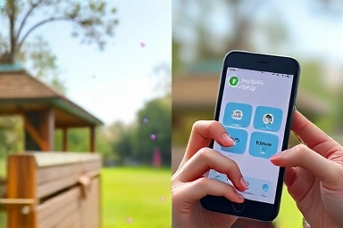 Split image: walking with phone points, then focused on survey app.