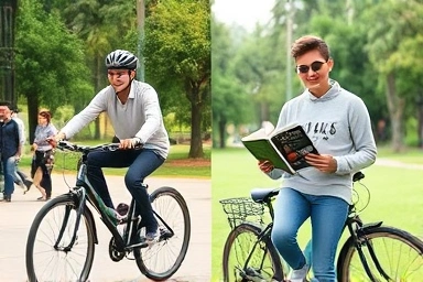 Bicycling and bicycle repair study, symbolizing hobby and skill