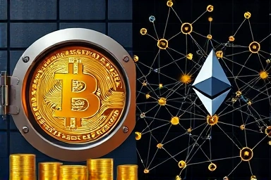 Bitcoin vault security and Ethereum dApp network illustration