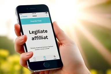 Hand holding smartphone showing legitimate affiliate marketing platform.