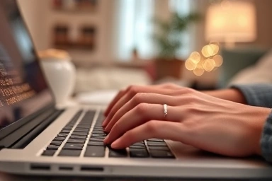 Hands typing on a laptop, representing data labeling work.