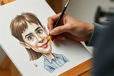 Artist creating a personalized caricature portrait