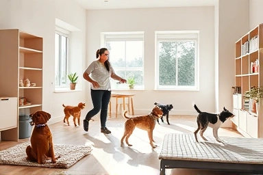 Happy dogs in a professional and safe dog kindergarten.