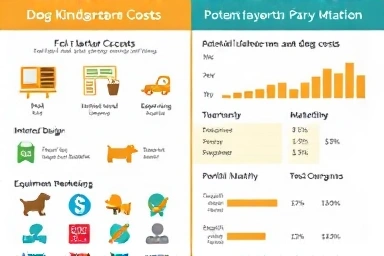 Infographics showing dog kindergarten startup costs and profit.