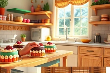 Hand-decorated lunchbox cakes in a home bakery, entrepreneurial spirit