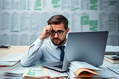 Office worker overwhelmed by spreadsheets receiving help from VBA automation.