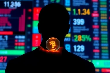 Investor silhouette looking at market screen, nurturing investment seed.