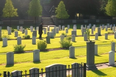 Peaceful graveyard honoring ancestors with respectful tending.