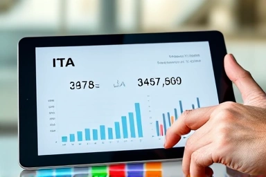 Financial data and fitness icons on a tablet, symbolizing data-driven business.