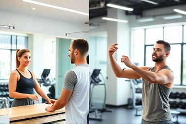 Gym job progression from counter to trainer, showcasing skill development.