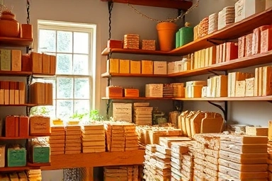 Artisanal soap workshop with handmade soaps.