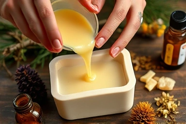 Hands crafting handmade soap with natural ingredients.