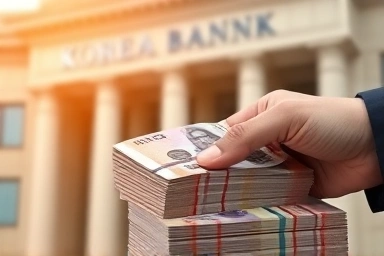Hand counting Korean Won banknotes, symbolizing financial growth.