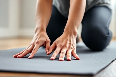 Expert hands guiding yoga pose, emphasizing personalized instruction.