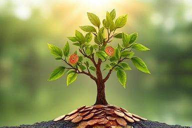 Tree of wealth, investment growth, financial accumulation symbol.