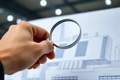 Close-up of blueprint analysis for industrial building investment.
