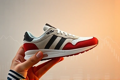 Hand holding limited-edition sneaker, financial growth strategy