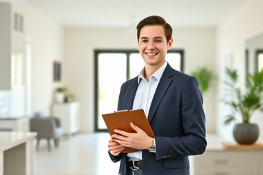 Friendly person working at a model home sales office.
