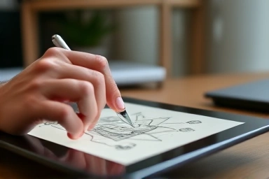 Person creating digital art, representing expertise and income.