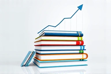 Digital books and course icons symbolizing knowledge monetization.