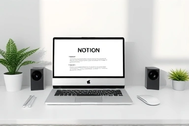 Minimalist desk with Notion template, productivity and creativity