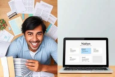 Before and after using Notion template for organization