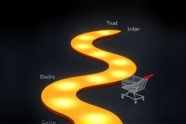 Symbolic path of customer journey to online purchase.