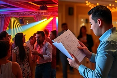 Contrast of party success and behind-the-scenes business planning.