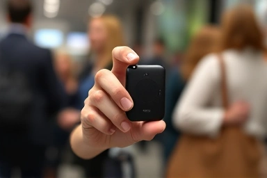 Hand holding a discreet personal safety alarm device.
