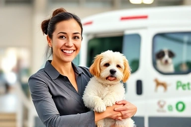 Busy owner, happy dog, convenient mobile pet grooming service