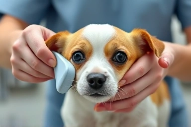 Professional pet groomer's hands, gentle dog washing, hygiene focus