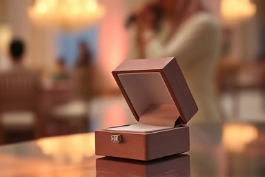 Elegant engagement ring box with romantic lighting
