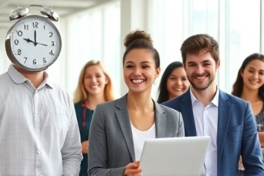 Young adults working happily in a stable public institution office.