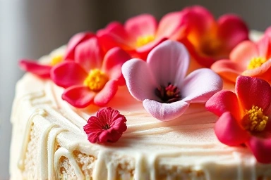 Beautifully decorated rice cake with buttercream flowers