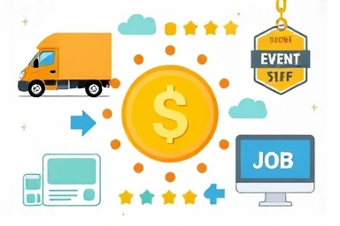 Diverse job icons surrounding a glowing coin for quick cash.