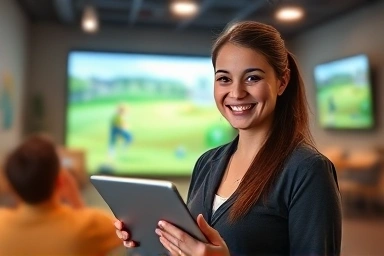Friendly person working at screen golf job