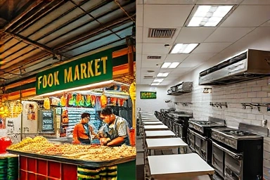 Comparison of shared kitchen versus traditional restaurant setup.