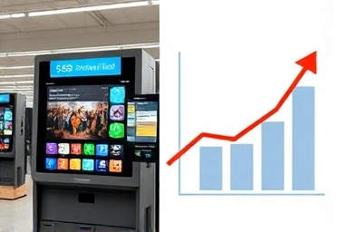 Kiosk interface and growing profit graph for unmanned business.