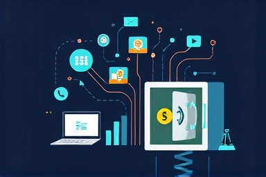 Digital data flow to secure vault, symbolizing revenue.