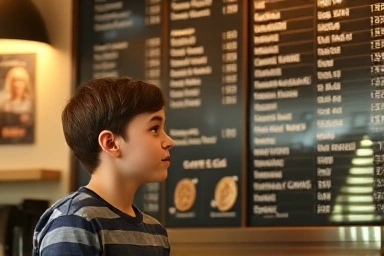 Young person considering cafe job wages and opportunities.