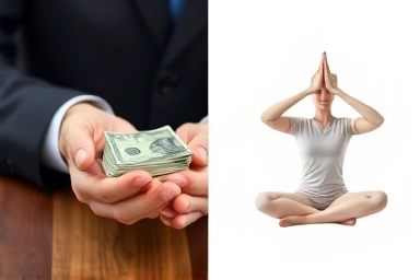 Symbolic split image of financial stability and yoga passion.
