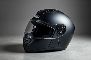 Sleek black full-face motorcycle helmet, premium design.