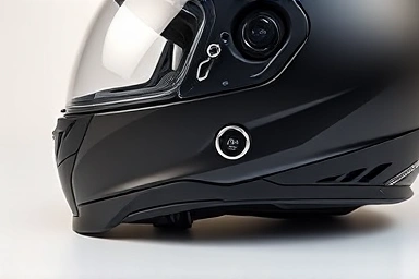 Modern motorcycle helmet with integrated Bluetooth system.