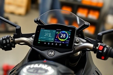 Close-up of Honda CBR500R handlebars with TFT display and TCS.